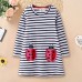 【18M-9Y】Sweet Embroidery Black And White Striped Long Sleeve Knitted Dress - 33261