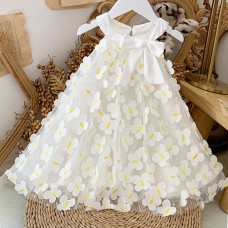 【2Y-9Y】Girls White Butterfly Embroidered Sleeveless Dress - 33179