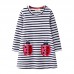 【18M-9Y】Sweet Embroidery Black And White Striped Long Sleeve Knitted Dress - 33261