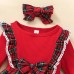 【3M-7Y】2-piece Girls Sweet Plaid Long Sleeve Dress With Hairband - 33255