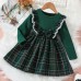 【3M-7Y】2-piece Girls Sweet Plaid Long Sleeve Dress With Hairband - 33255