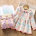 【18M-6Y】Girls Sweet Bow Colorful Plaid Lapel Sweater Dress