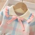 【18M-6Y】Girls Sweet Bow Colorful Plaid Lapel Sweater Dress