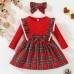 【3M-7Y】2-piece Girls Sweet Plaid Long Sleeve Dress With Hairband - 33255