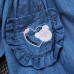 【2Y-8Y】2-piece Girl Sweet Washed Denim Ruffle Cartoon Embroidery Long Sleeve Dress