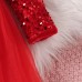 【12M-5Y】Girl Christmas Fur Collar Red Sequins Stitching Layered Tulle Colorblock Long-sleeved Princess Dress