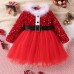 【12M-5Y】Girl Christmas Fur Collar Red Sequins Stitching Layered Tulle Colorblock Long-sleeved Princess Dress