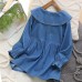 【2Y-8Y】2-piece Girl Sweet Washed Denim Ruffle Cartoon Embroidery Long Sleeve Dress