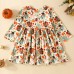 【9M-4Y】Girl Cute Thanksgiving Cartoon Pumpkin Print Long Sleeve Dress