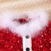 【12M-5Y】Girl Christmas Fur Collar Red Sequins Stitching Layered Tulle Colorblock Long-sleeved Princess Dress