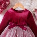 【18M-6Y】Girls Red Velvet Gradient Star Mesh Long Sleeve Dress