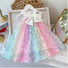 【18M-9Y】Girl Sweet Color Three-dimensional Flower Sleeveless Dress - 33179