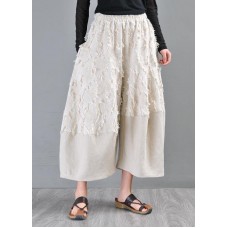 Natural Beige Patchwork asymmetrical design Cotton Linen Wide Leg Summer Pants