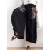 New linen black patch women's loose plus size nine-point pants