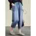 Women's Loose Lace-up Casual Oversized White and Blue Thin Jeans