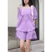 Slimming suit new large size bubble sleeve purple shirt shorts two-piece suit