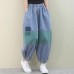 Italian women pants denim blue pattern elastic waist patchwork green trousers