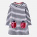 【18M-9Y】Sweet Embroidery Black And White Striped Long Sleeve Knitted Dress - 33261