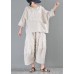 Natural Beige Patchwork asymmetrical design Cotton Linen Wide Leg Summer Pants