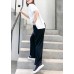 Summer high waist thin big pants women black butterfly pattern Harlan casual trousers