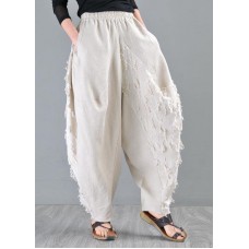 Plus Size Beige Pockets Cotton Linen Radish trousers Pants Summer